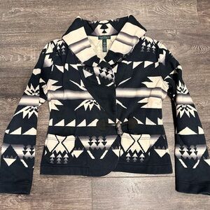 Ralph Lauren Black & Cream Southwestern Aztec Shawl Collar Cardigan size LG